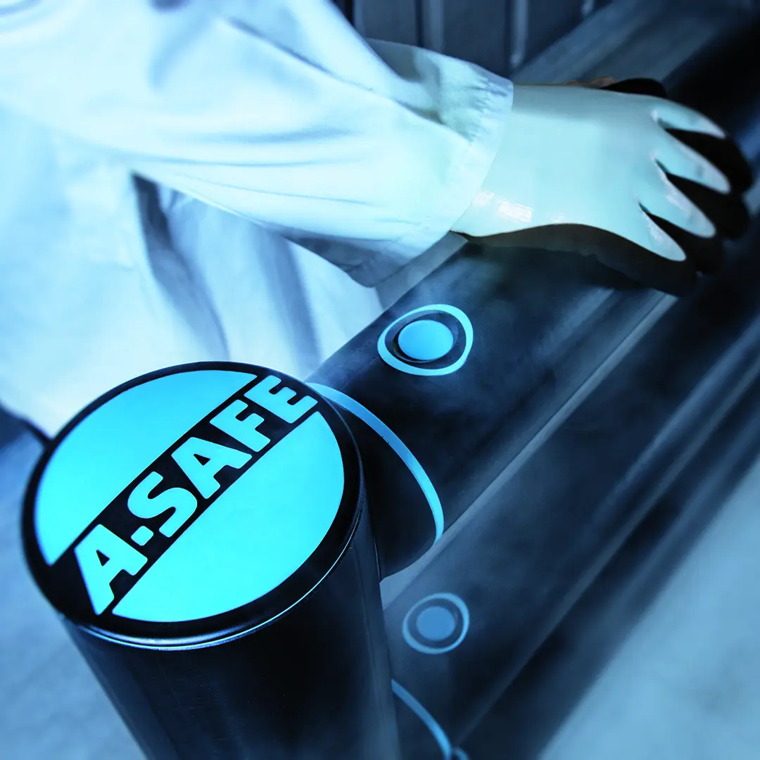A-SAFE cold-storage polymer product being handled during controlled material evaluation