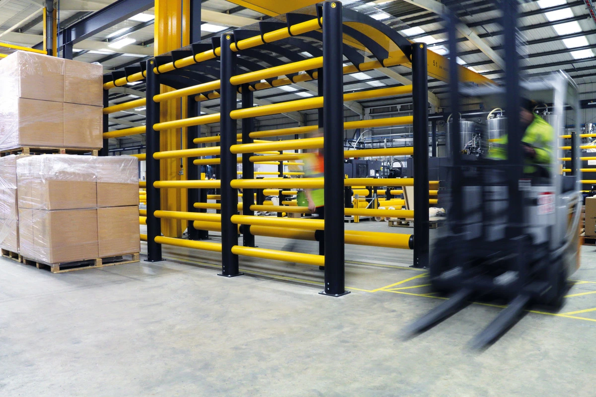 Forklift moving through an A-SAFE protected operational area
