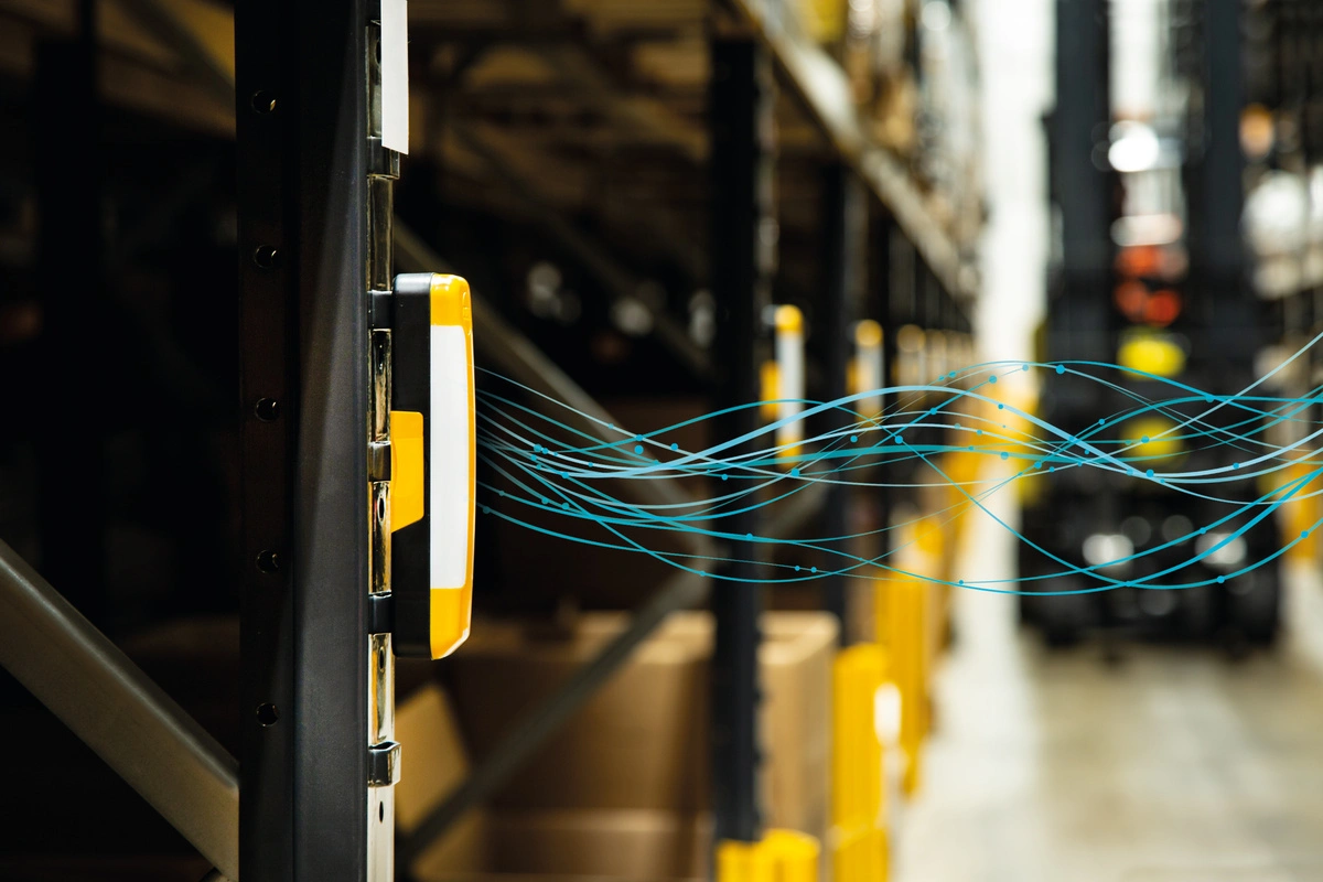 RackEye impact detector installed on warehouse racking
