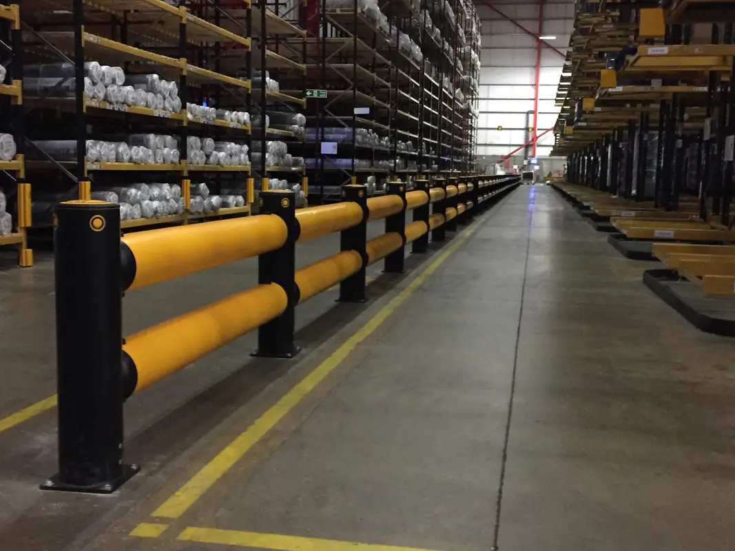 Long A-SAFE barrier installation defining an industrial traffic route