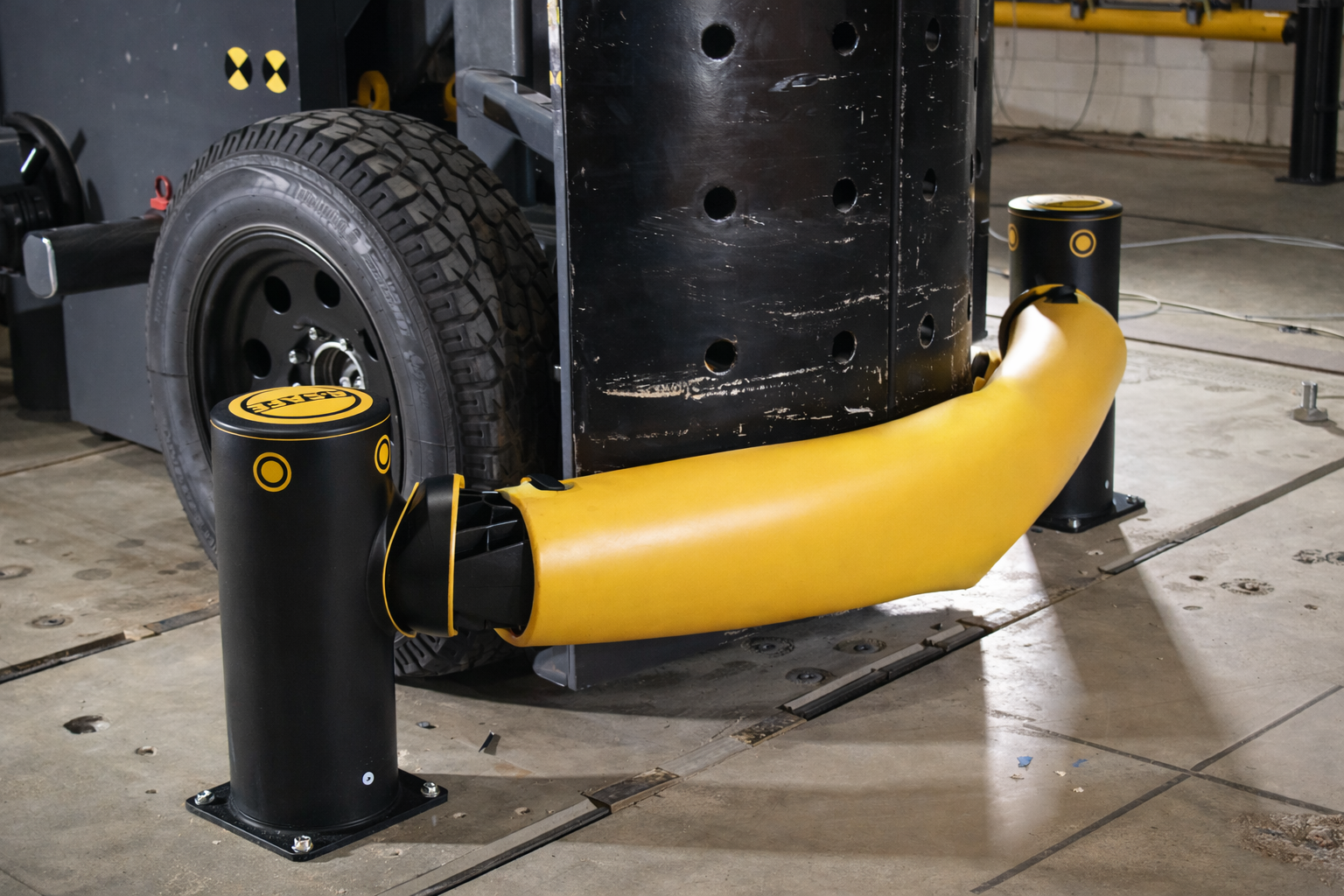 A-SAFE polymer barrier flex base plate absorbing impact