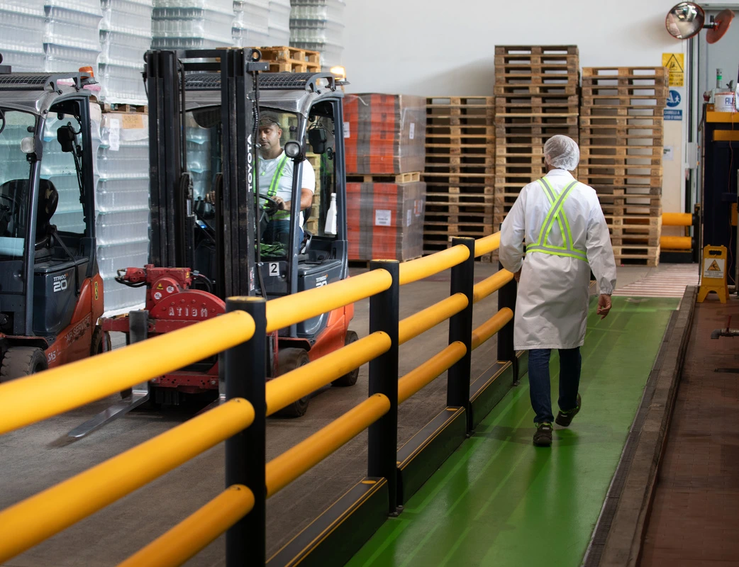A-SAFE pedestrian barrier separating workers from forklift traffic
