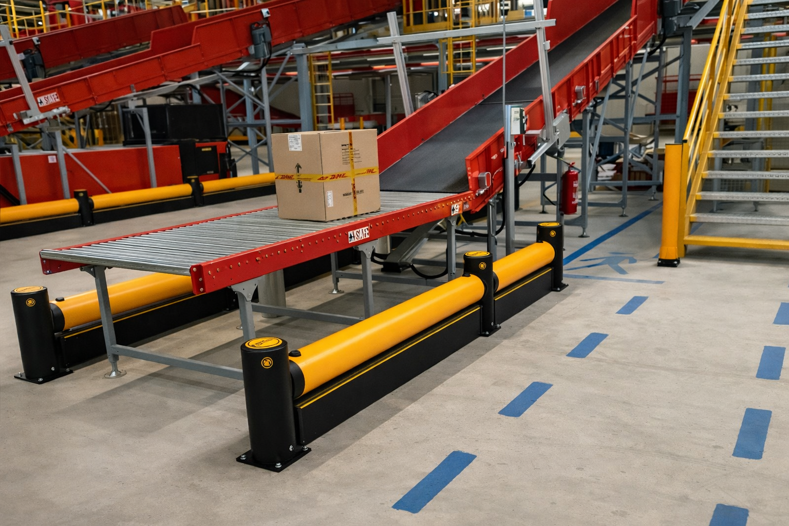 A-SAFE barriers protecting conveyor and material transfer equipment