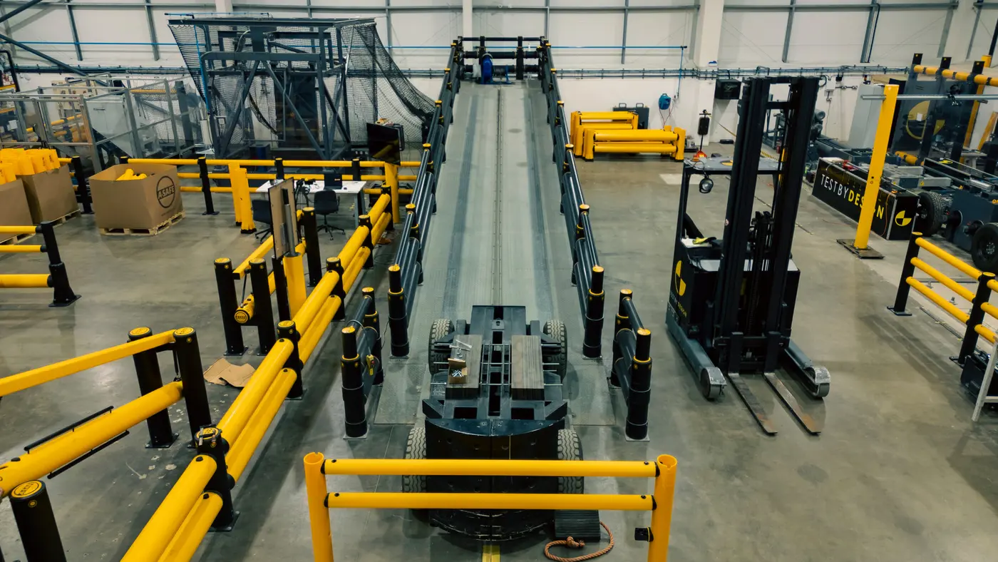 A-SAFE internal testing facility with impact rigs and vehicle test equipment