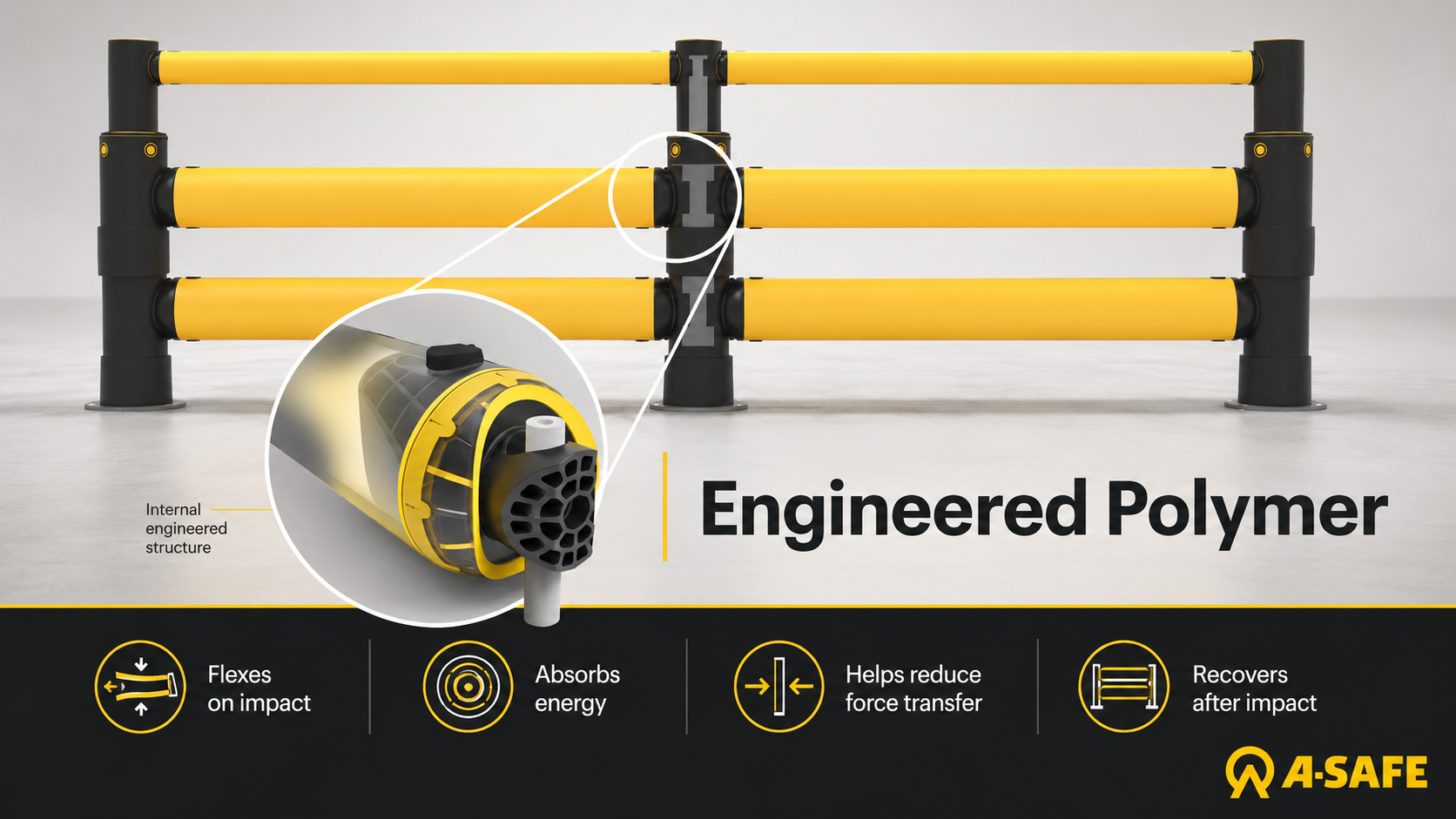 A-SAFE engineered polymer barrier cutaway showing internal structure