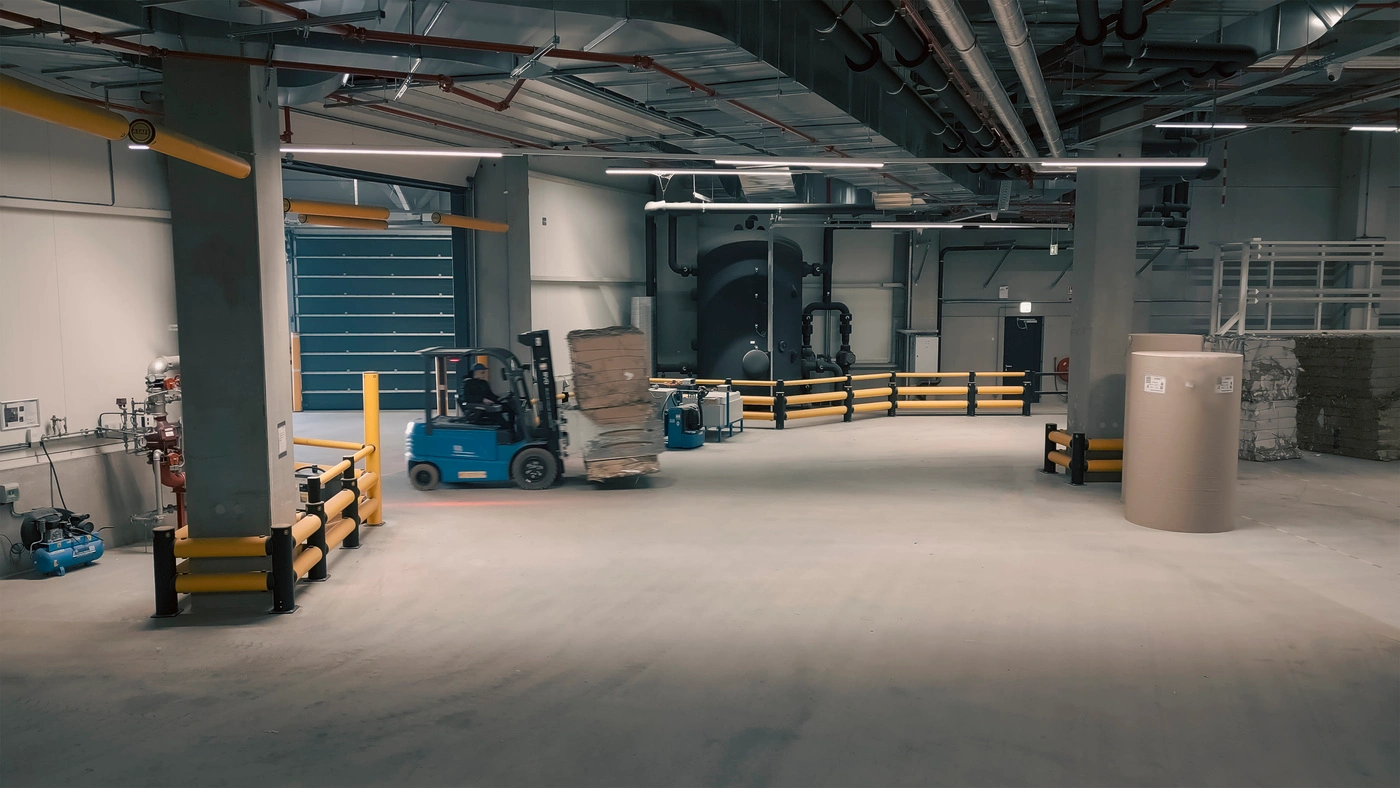 Forklift operating around protected equipment and infrastructure