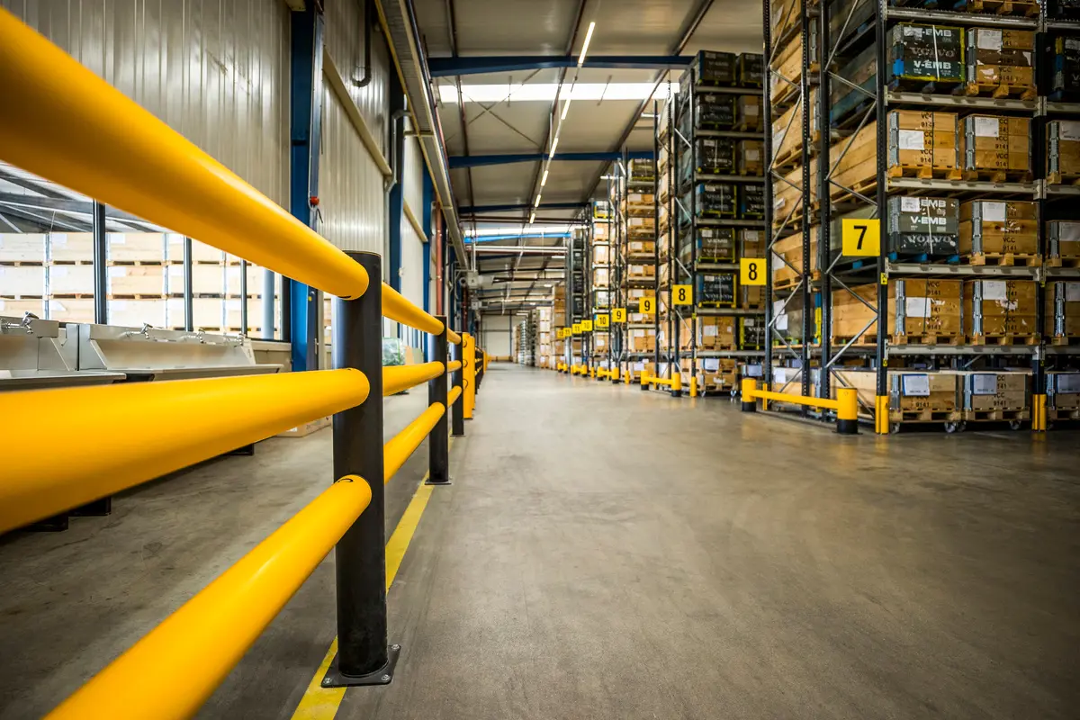 A-SAFE barriers defining a vehicle route in an automotive facility