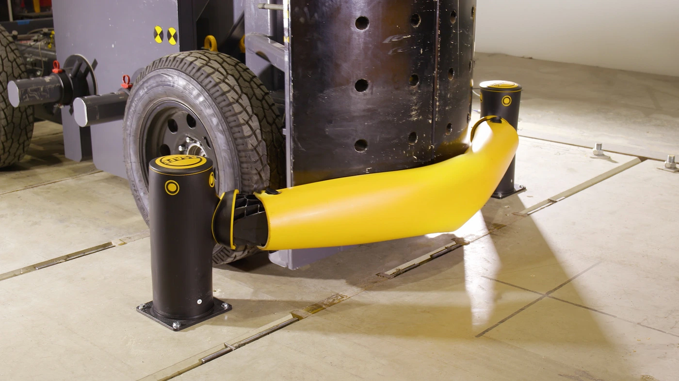 A-SAFE polymer barrier flexing under impact